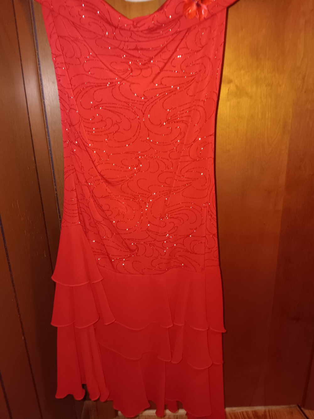 Ruby Rox Red Embellished Midi Dress with Ruffle Hem